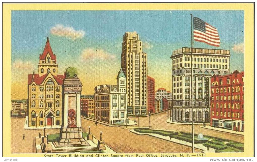 USA – United States – State Tower Building & Clinton Square, Syracuse, New York Unused Linen Postcard [P3810] - Syracuse