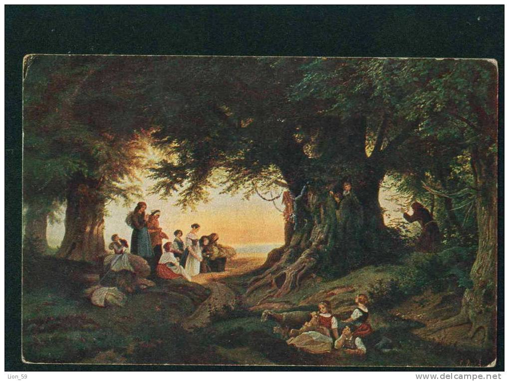 33060 Germany Art Ludwig RICHTER L. - ABENDLAEUTEN , EVENING-RING PRAYING PRAYER WOMAN , LAMB ANIMALS CHILD Pc EAS 11 - Richter, Ludwig