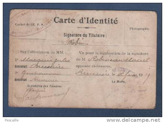 79 DEUX SEVRES - SOCIETE DE TIR LA FRATERNELLE EPSP DE GARCONS DE BRESSUIRE - CARTE DE MEMBRE ACTIF 1919 - Historische Dokumente