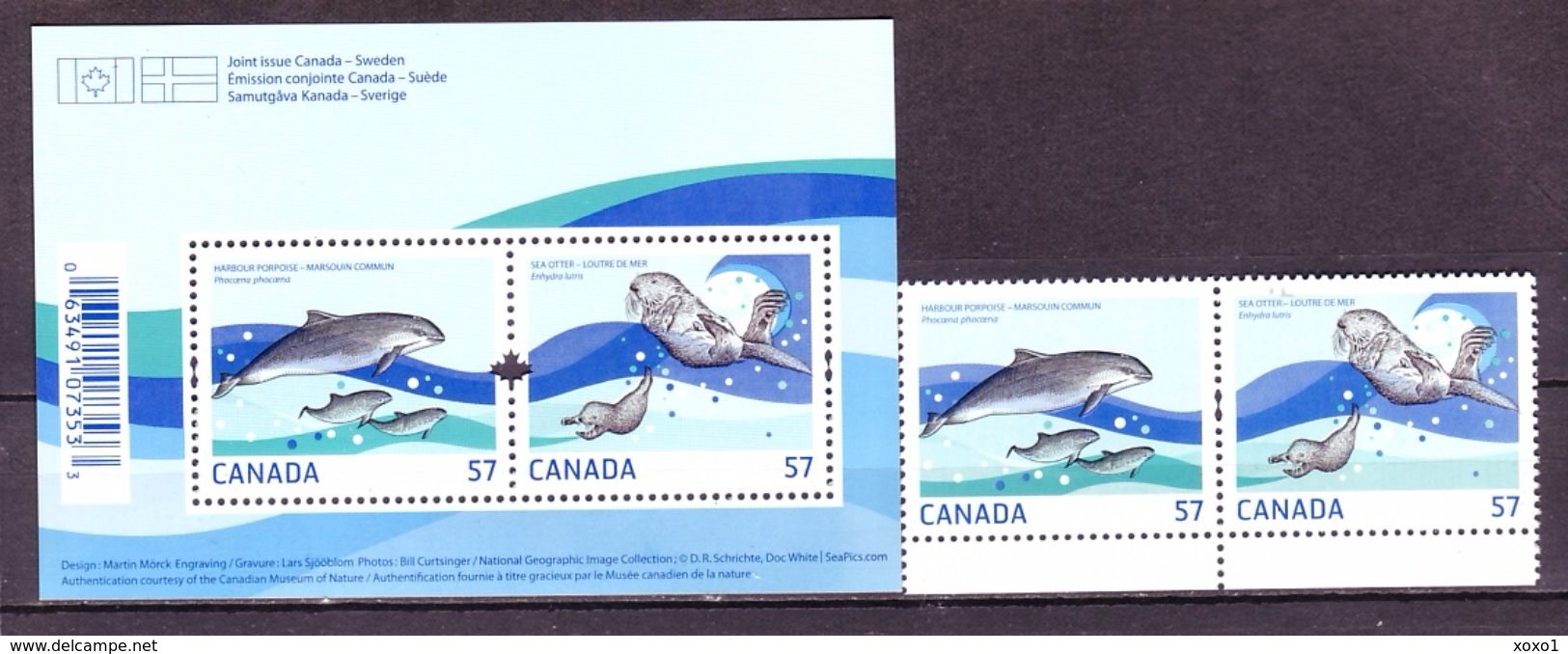 Canada 2010 MiNr. 2636 - 2637 (Block 128) MARINE MAMMALS DOLPHINS Joint Issue Sweden 2v+1bl MNH** 4.90 € - Dolphins