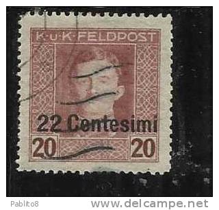 OCCUPAZIONE AUSTRIACA 1918 CENT. 22 SU 20 H USATO USED OBLITERE' - Occ. Autrichienne