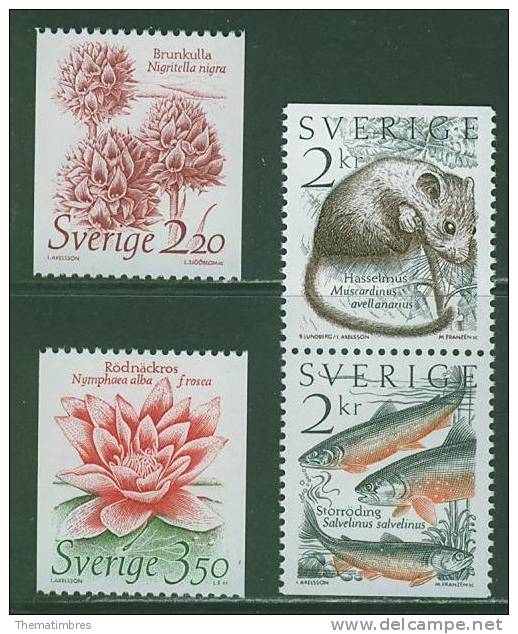 3S0440 Orchidee Poisson Omble Chevalier Muscardin Nenuphar 1304 à 1307 Suede 1985 Neuf ** - Unused Stamps