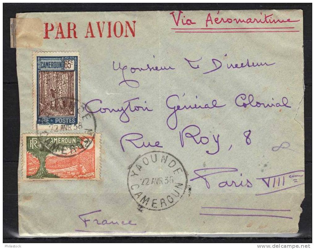 CAMEROUN 1938 Usages Courants Obl. S/Lettre Entiére  Via Aéromaritime Yaoundé/Paris - Lettres & Documents