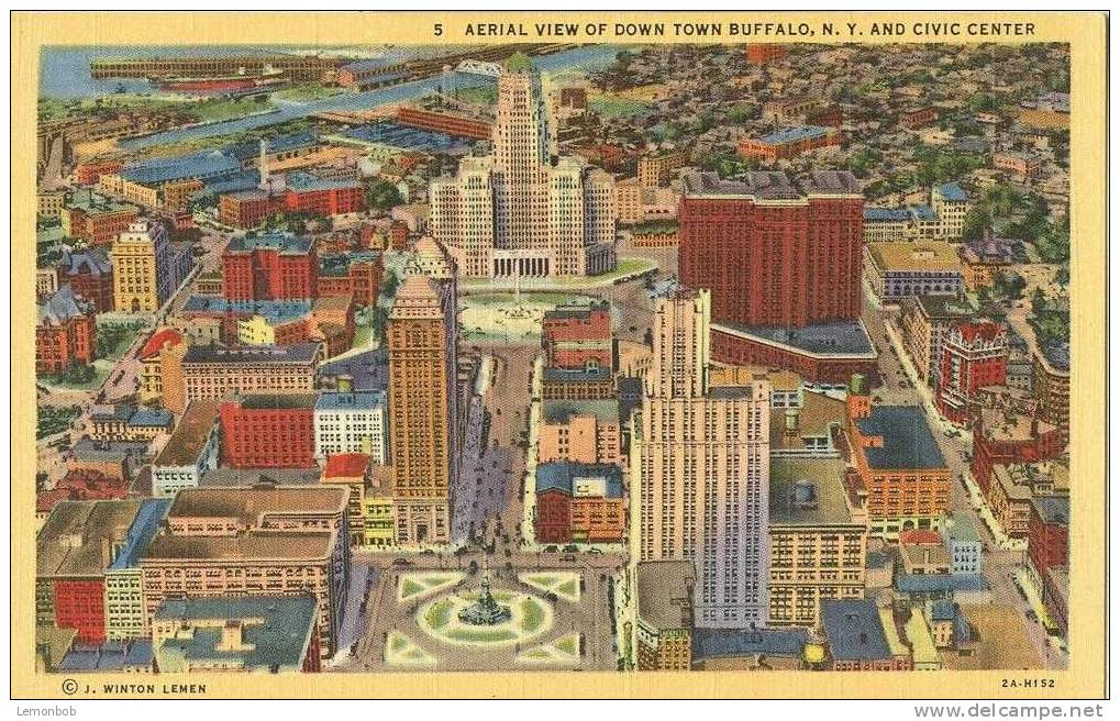 USA – United States – Aerial View Of Down Town Buffalo, New York And Civic Center Unused Linen Postcard [P3837] - Buffalo
