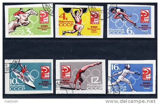 SOVIET UNION 1964 Olympic Games Imperforate Set Used.  Michel 2932-37B - Used Stamps