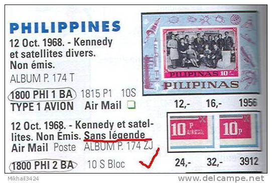 2279 ✅ Space Raumfahrt Kennedy Memoriam 1968 Philippines 2S/s MNH ** Imperf Imp UNISSUED - Asia