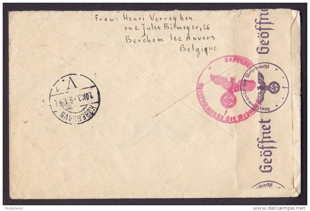 Belgium WWII BERCHEM Registered Recommandée 1941 Cover Denmark German Censor Geöffnet Oberkommando Der Wehrmacht Label - Weltkrieg 1939-45 (Briefe U. Dokumente)