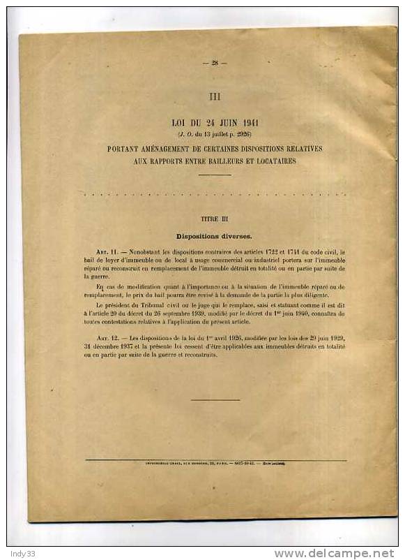 - LEGISLATION DES LOYERS 1941 . INDUSTRIES METALLURGIQUES ET MINIERES ... - Buchhaltung/Verwaltung