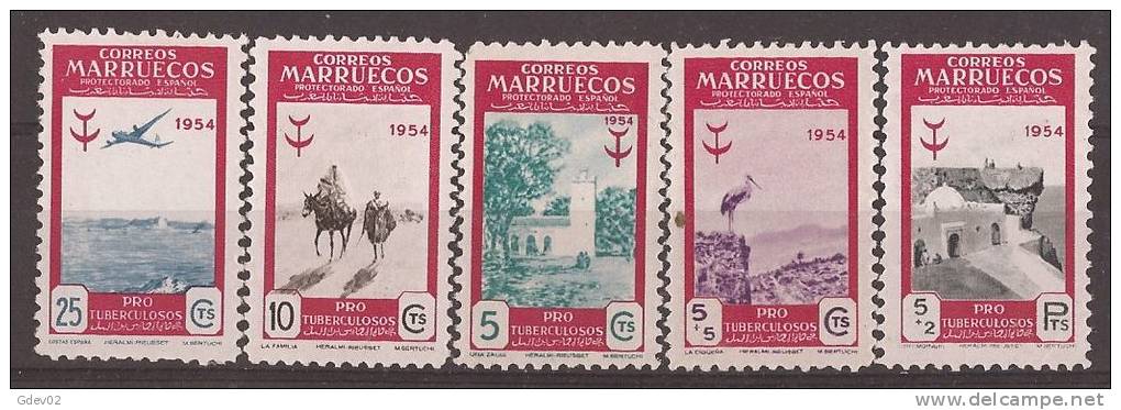 MA394-LT1TCO.Maroc.Marocc O .MARRUECOS ESPAÑOL..Lote PRO TUBERCULOSOS.1954.(Ed 394/9**) Sin Charnela MUY BONITA - Otros & Sin Clasificación