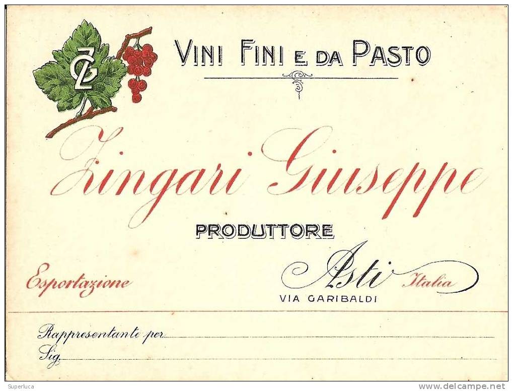 D-ASTI-ZINGARI GIUSEPPE VINI FINI E DA PASTO-BIGLIETTO - Publicidad