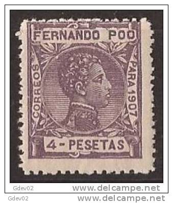FPOO165-LB1042TAN. Guinea.Guinee..FERNANDO POO.ALFONSO XIII 1907  (Ed 165**) Sin Charnela.LUJO. - Unused Stamps