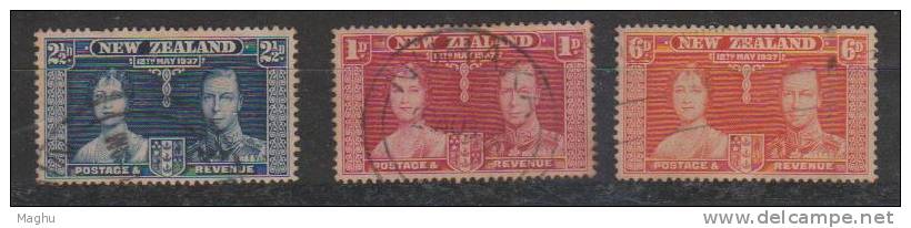 New Zealand 1937 Used, Coronation Set Of 3, - Usados