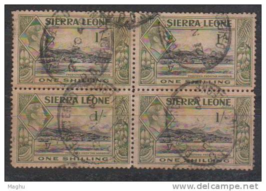 R 1/-  Block Of 4, Sierra Leone Used, 'Freetown From The  Harbour' , / Fruits, Pineapple,  Bannana, Etc., - Sierra Leone (...-1960)