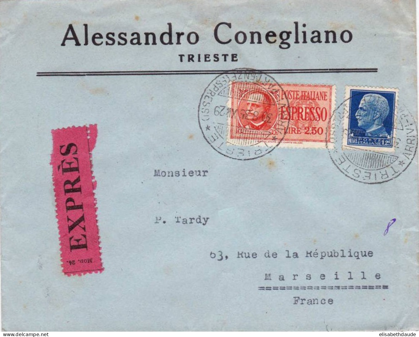 ITALIE - 1935 - LETTRE COMMERCIALE Par EXPRES De TRIESTE  Pour MARSEILLE - Poste Exprèsse