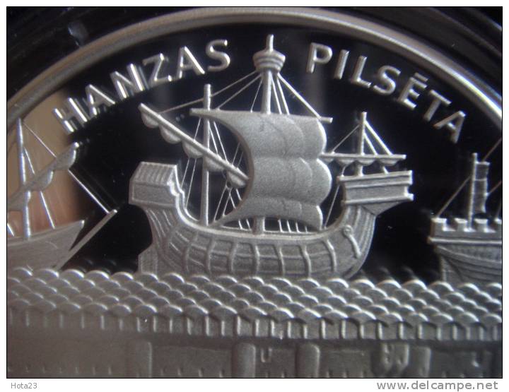 Silver Latvia  Letland  / Lettonia 2011 Riga Old City + Ship Silver Coin 1 Lats Proof  Hanza City - Lettonie