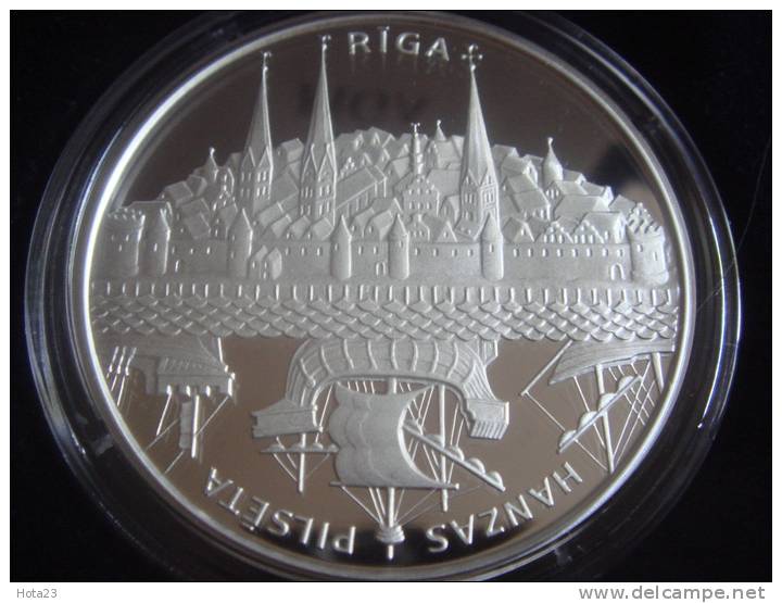 Silver Latvia  Letland  / Lettonia 2011 Riga Old City + Ship Silver Coin 1 Lats Proof  Hanza City - Letonia