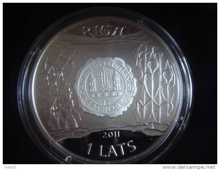 Silver Latvia  Letland  / Lettonia 2011 Riga Old City + Ship Silver Coin 1 Lats Proof - Letonia