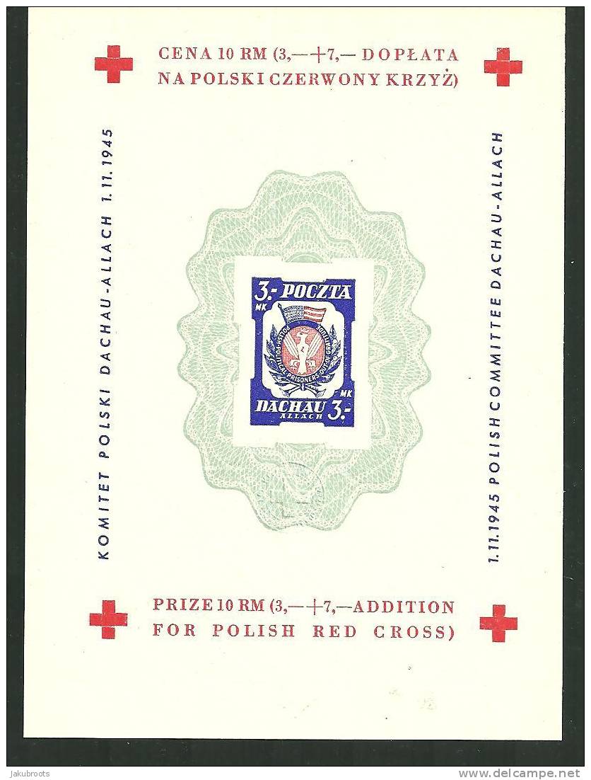 MIN. BLOCK  FOR POLISH  RED  CROSS  FUNDS   DACHAU--ALLACH 1.11.1945 - Campo De Prisioneros