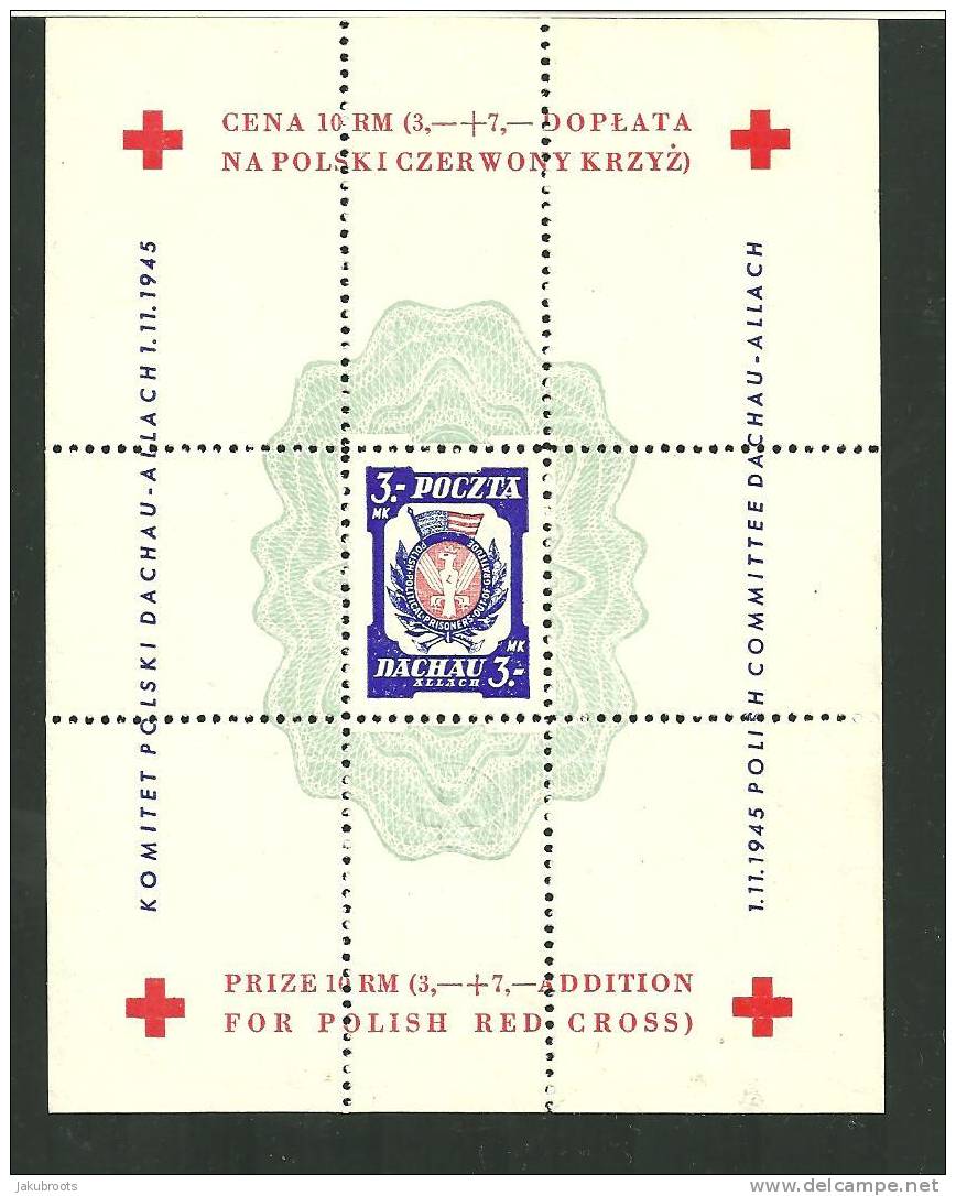 MIN. BLOCK, FOR POLISH RED CROSS  FUNDS  DACHAU--ALLACH 1.11.1945. - Campo Di Prigionieri