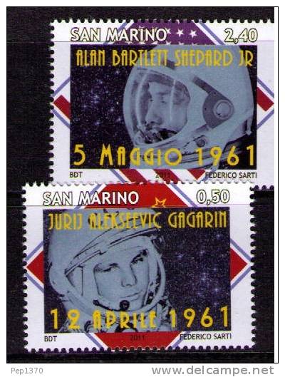 SAN MARINO 2011 - 50 ANIVERSARIO DEL PRIMER HOMBRE EN EL ESPACIO - GAGARIN - 2 SELLOS - Ongebruikt