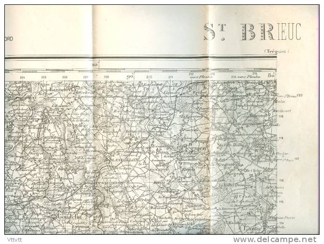 Carte SAINT-BRIEUC (IGN, 1929-1946) : Pedernoc, Guingamp, Lanrodec, Pléguien, Pommerit, Goudelin, Gracé, Landebaeron... - Topographical Maps