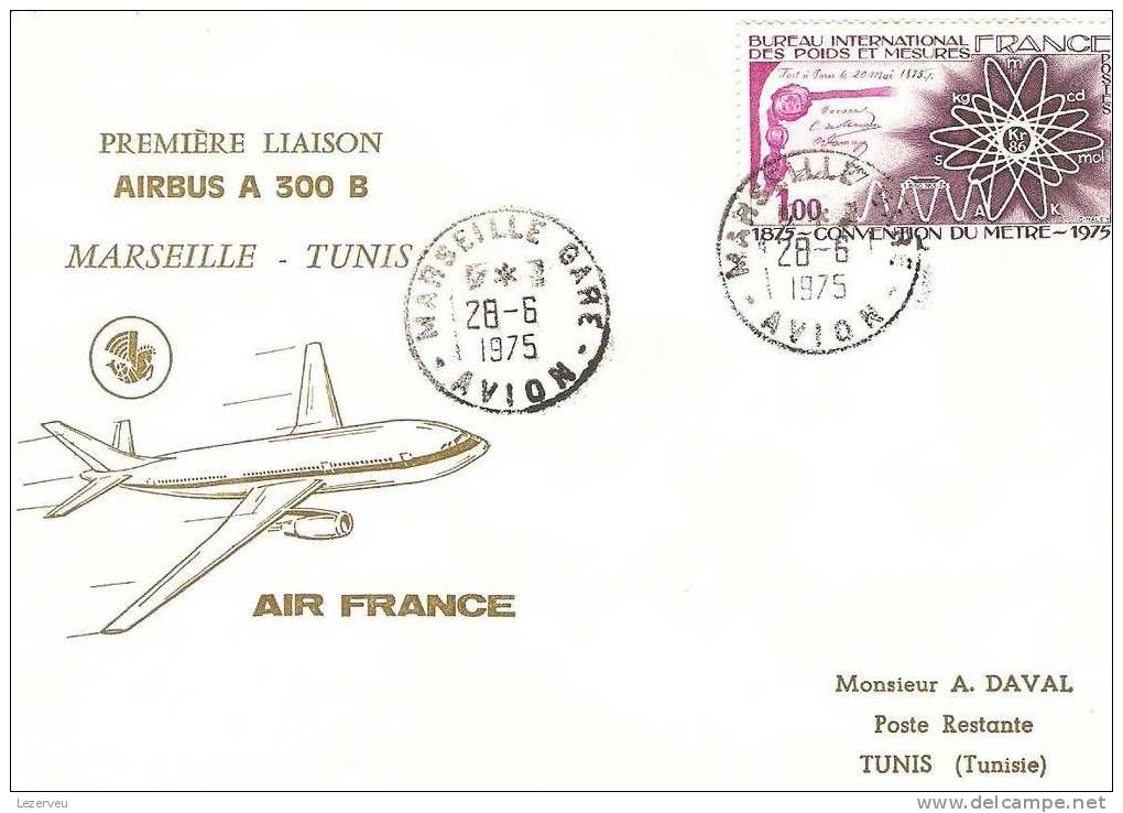 PREMIER VOL AIRBUS A 300  B MARSEILLE TUNIS AIR FRANCE - First Flight Covers