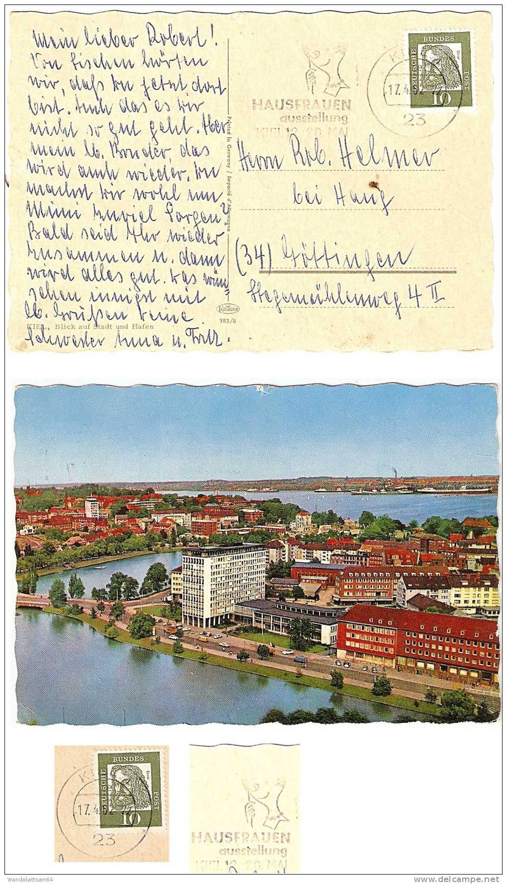 AK 9838 KIEL, Blick Auf Stadt Und Hafen 17. 4. 62--22 23 KIEL 1 Nach Göttingen Mit 1 X 15 Pf DEUTSCHE BUNDESPOST - Kiel