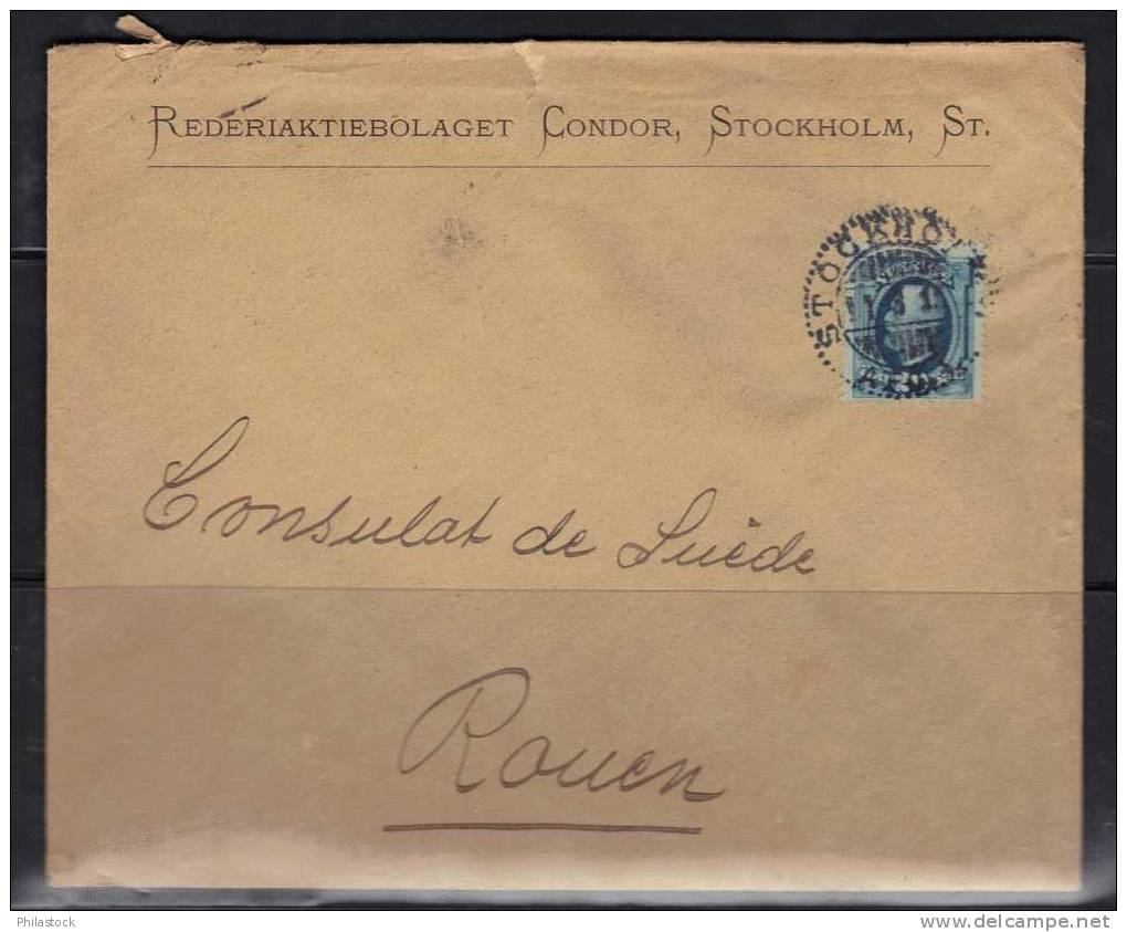 SUEDE Oscar II Obl. S/Lettre Entiére Pour Le Consulat De Suéde à Rouen France - Storia Postale