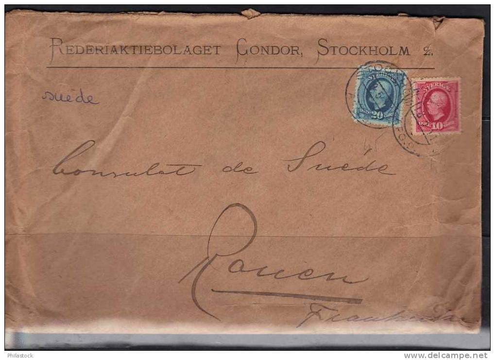 SUEDE Oscar II Obl. S/Lettre Entiére Pour Le Consulat De Suéde à Rouen France - Lettres & Documents
