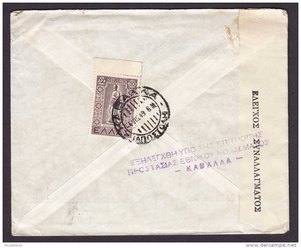 Greece Airmail Par Avion HOLTAB Hollandsche TABAK Mij 1949 Cover To HOLSTEBRO Denmark CONTROL DU CHANGE Label - Lettres & Documents