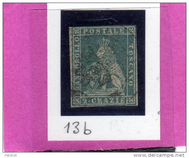 ANTICHI STATI: 1857 TOSCANA 2 CRAZIE VERDE GRIGIO GIALLASTRO ANNULLATO USED OBLITERE' - Toscane