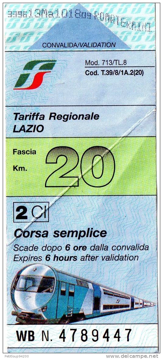 TICKET TRAIN  ITALIE  Tariffa Régionale - Europa