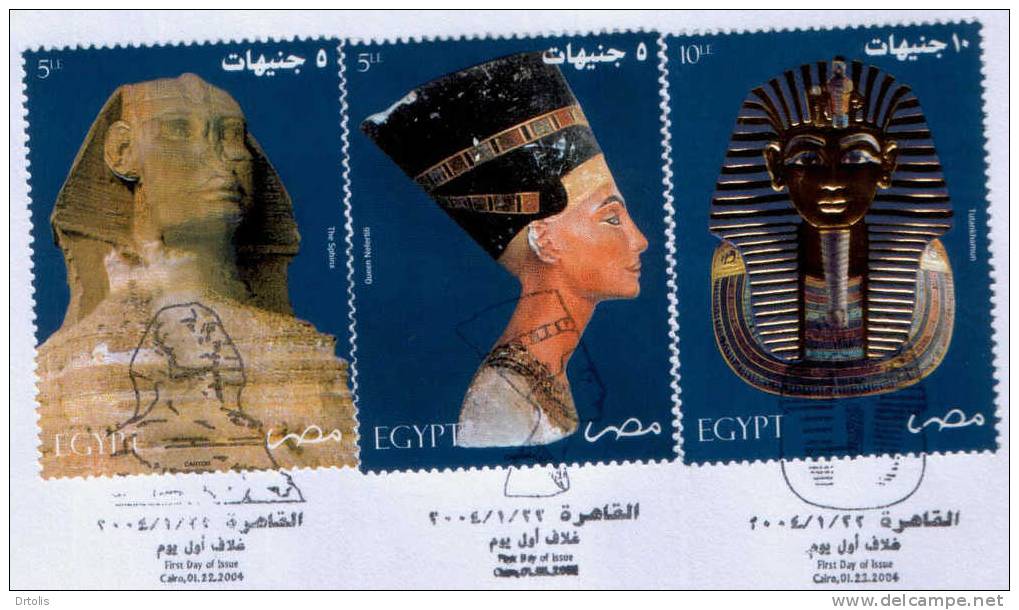 EGYPT / 2004 /  FDC FROM THE BOOKLET / EGYPTOLOGY ; NEFERTITI ; TUTANKHAMUN& THE SPHINEX / VF/ 2 SCANS  . - Cartas & Documentos