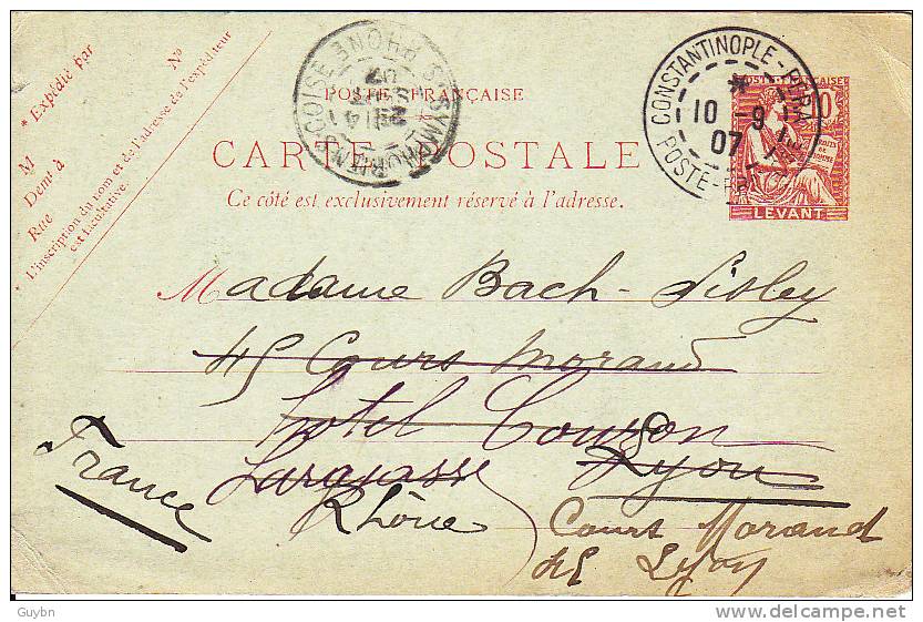 _ Entier CP 10c Mouchon Levant .. Obl Constantinople - Pera .. 10 9 07 - Cartas & Documentos