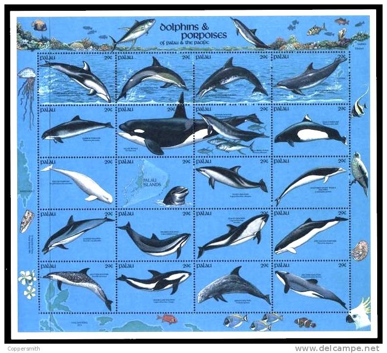 (008) Palau  Marine Animals Sheetlet / Feuillet Animaux / Whales / Baleines / Wale ** / Mnh  Michel 444-63 - Palau