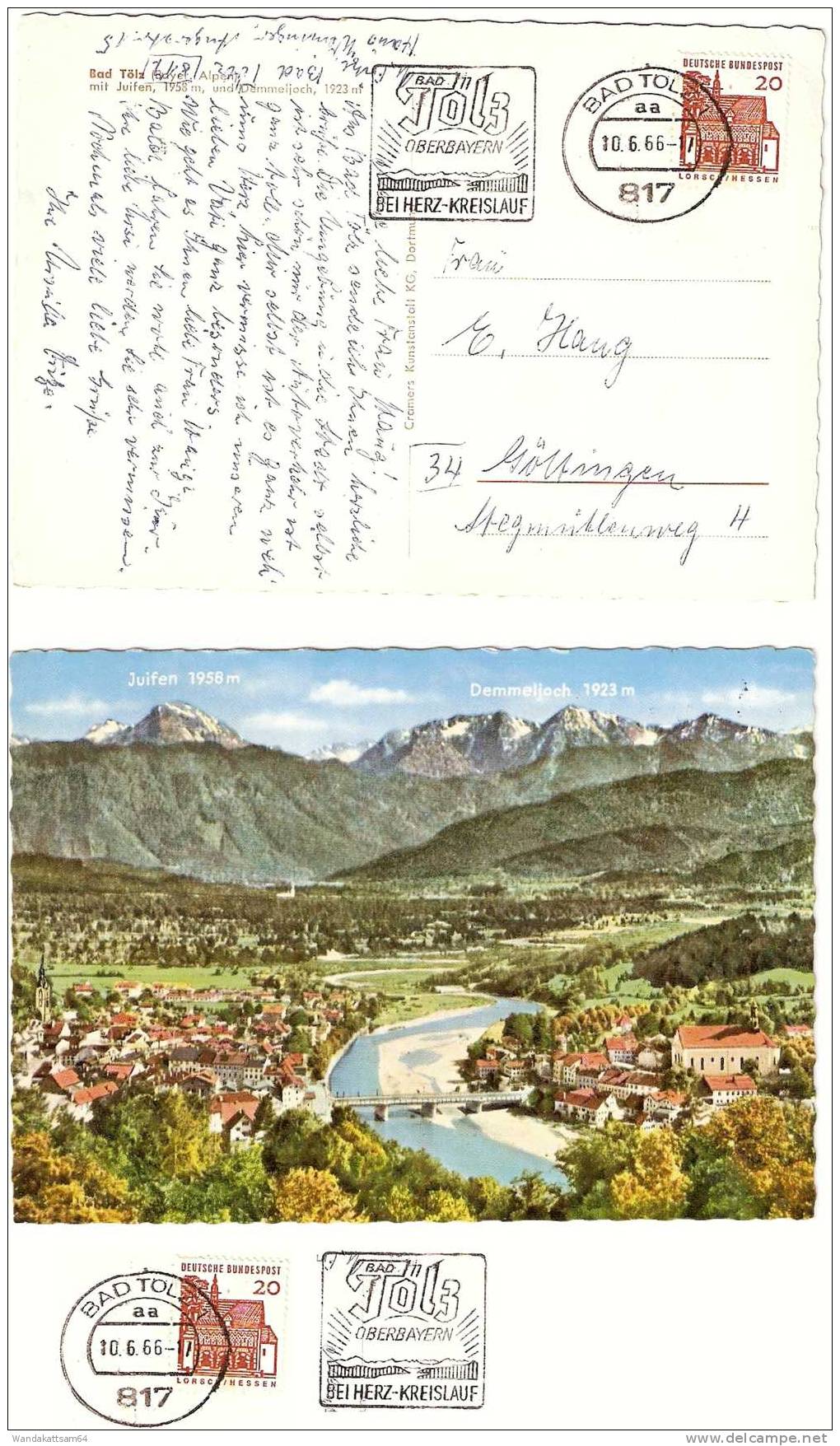 AK Bad Tölz (Bayer. Alpen) Mit Juifen 1958 M Und Demmeljoch 1923 M 10.6.66-17 817 BAD TÖLZ 1 Aa Werbestempel BAD TÖLZ OB - Bad Toelz