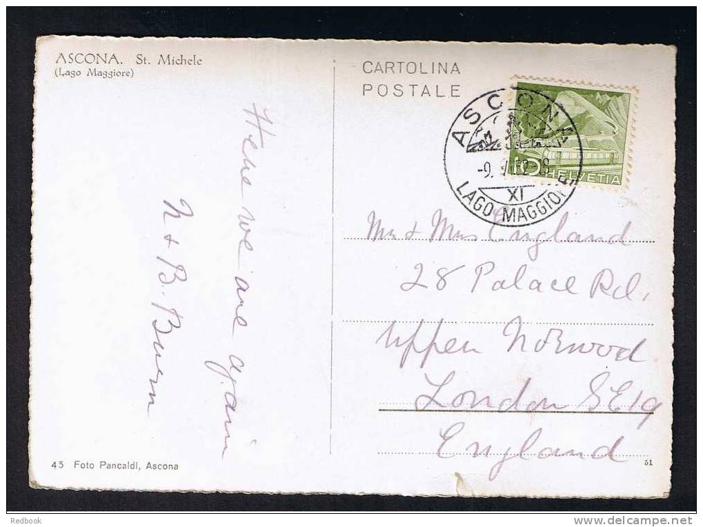 RB 731 - 1952 Real Photo Postcard Ascona Lago Maggiore Switzerland - Super Ascona Postmark -10c Rate To UK - Ascona