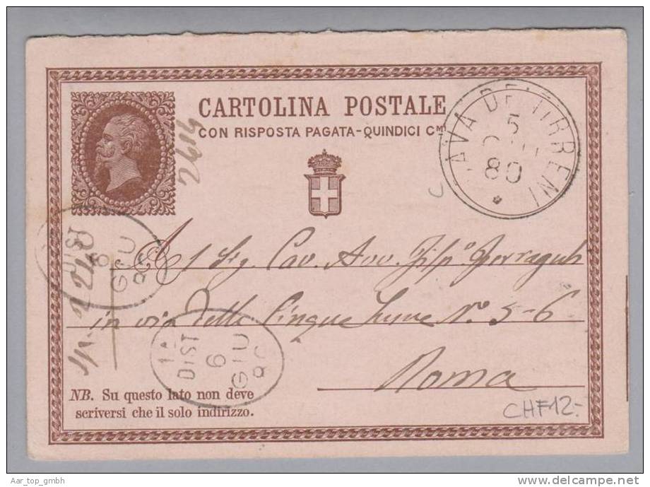 Heimat Italien Campania Cava Dei Tirreni 1880-06-05 Ganzsache N.Rom - Stamped Stationery