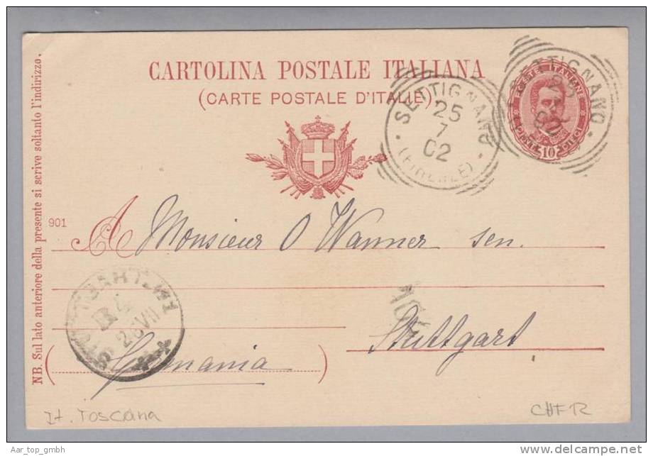 Heimat Italien Toskana Settignano 1902-07-25 Ganzsache N.Stuttgart - Interi Postali
