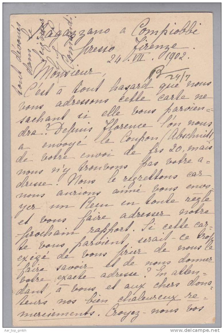 Heimat Italien Toskana Settignano 1902-07-25 Ganzsache N.Stuttgart - Interi Postali