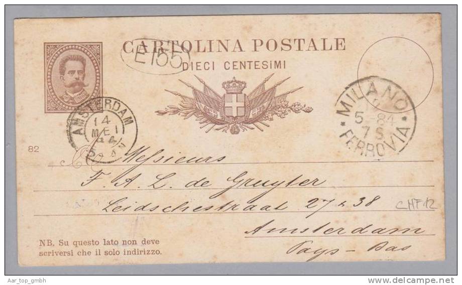 Milano 1884-05-02 Ganzsache 10Cent Nach Amsterdam - Interi Postali