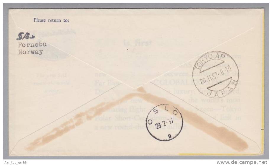 Norwegen 1957-02-24 Oslo Erstflug Kopenhagen-Tokio SAS - Cartas & Documentos