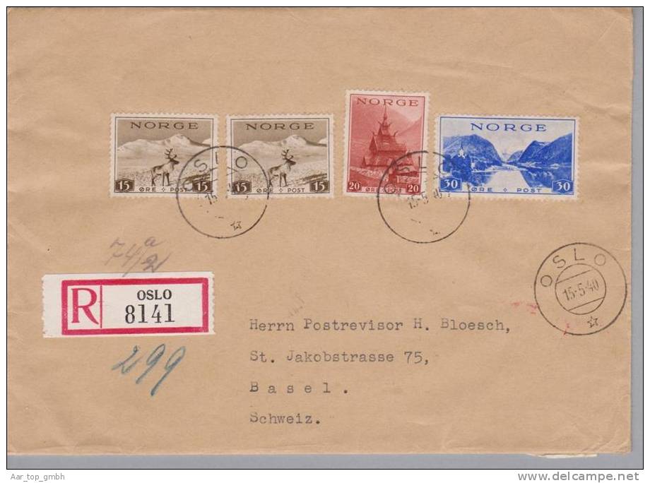 Norwegen 1940-05-15 Oslo R-Zensurbrief Nach Basel - Briefe U. Dokumente