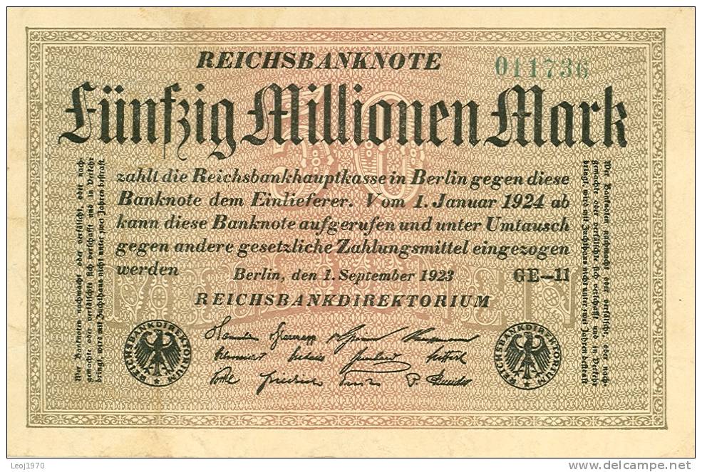 ALLEMAGNE - GERMANY - REICHSBANKNOTE - BERLIN 1923 - BILLET DE 50 MILLIONS DE MARK - Autres & Non Classés