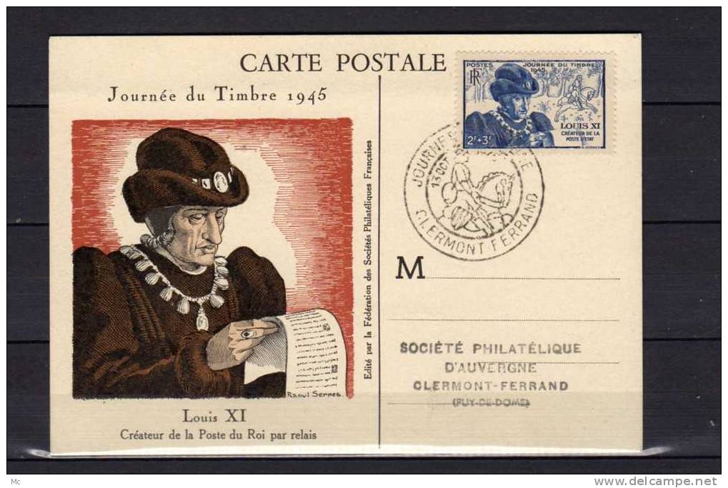 " Journée Du Timbre " De 1945 Sur Carte -postale (Clermont Ferrand) - ....-1949