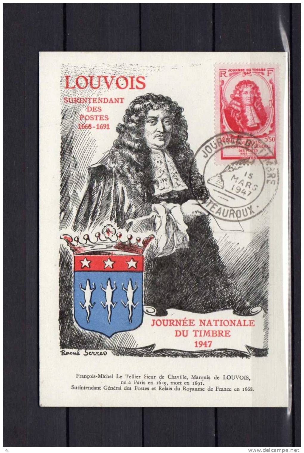 " Journée Du Timbre " De 1947 Sur Carte -postale (Chateauroux) - ....-1949