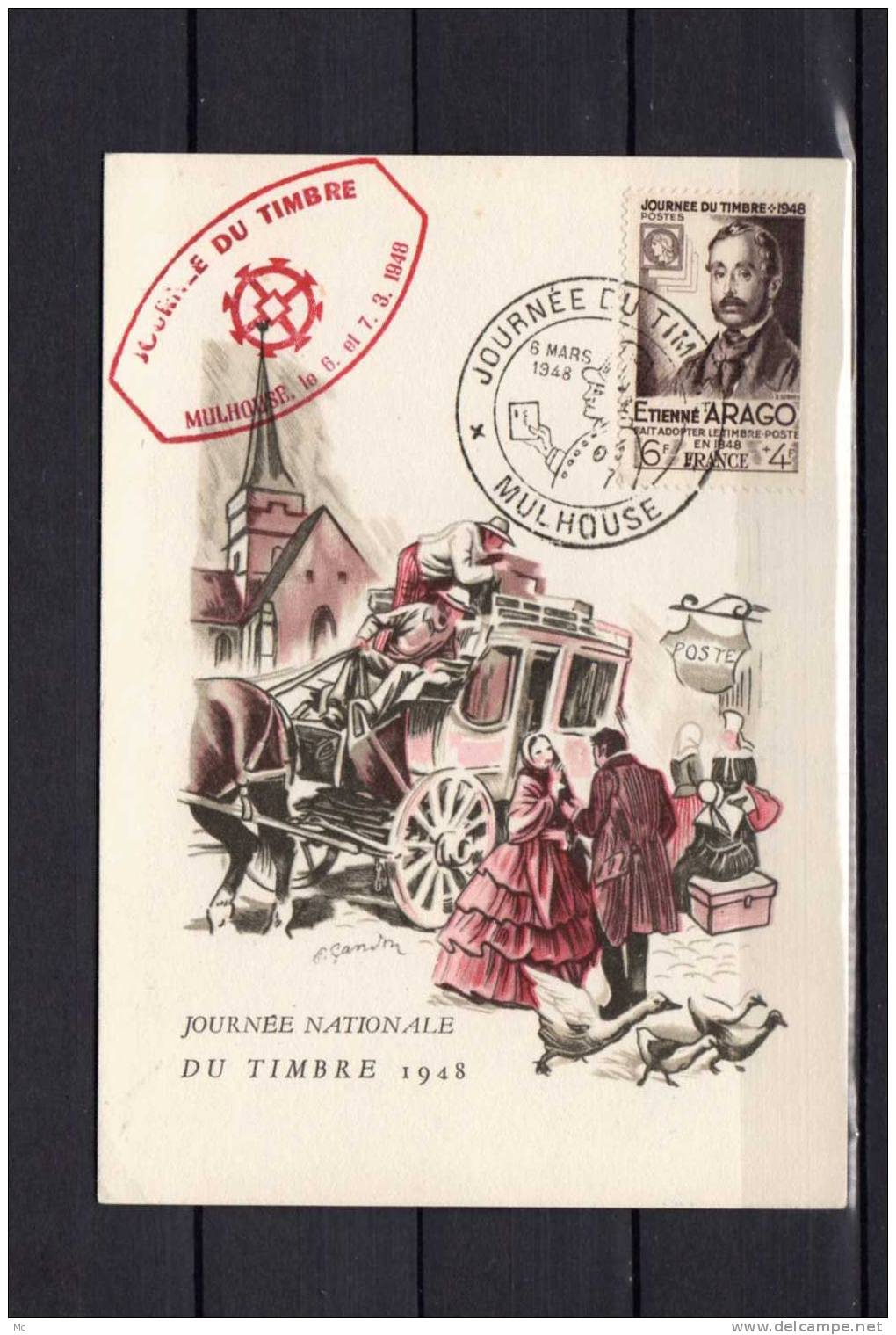 " Journée Du Timbre " De 1948 Sur Carte -postale (Mulhouse) - ....-1949