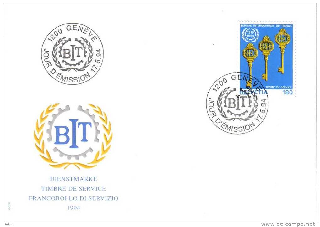 SUIZA 1994SELLO DE SERVICIO OFICINA INTERNACIONAL DEL TRABAJO LLAVE - ILO