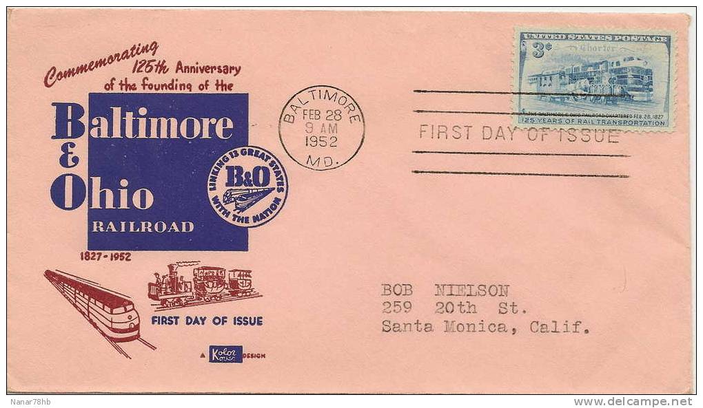 (d) FDC Pour Le Timbre 125 Years Of Rail Transportation (train,transports) - 1951-1960