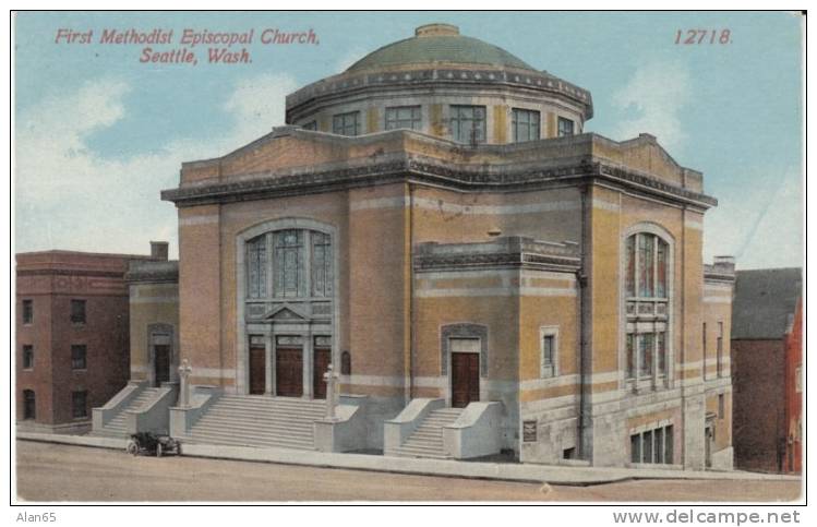 Seattle WA First Methodist Episcopal Church, On C1910s Vintage Postcard, Pan-Pacific Expo Cancel - Seattle